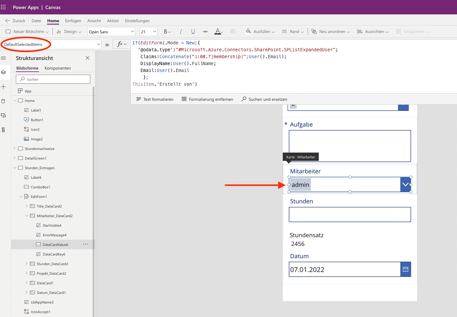 Powerapps preset user field with current user noprob oit